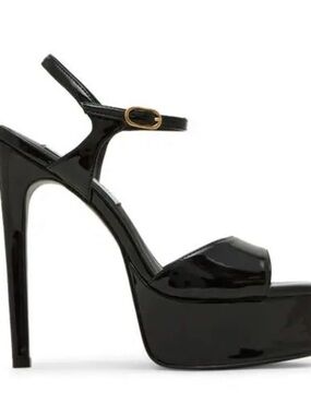 Steve Madden Cologne Black Patent Platform High Heel Sandals NEW 7.5